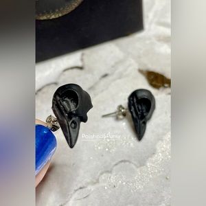 Black Bird Skull Earrings stud earrings small earrings Halloween earrings BOX